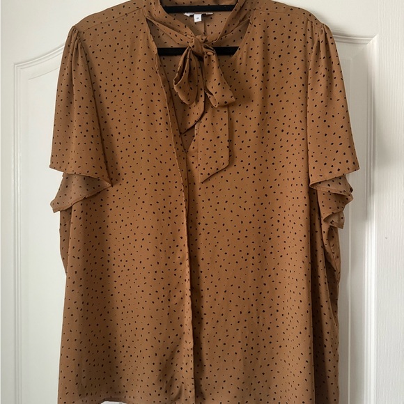 Reitmans Tops - Reitmans Brown Polka Dot Tie-Neck Blouse